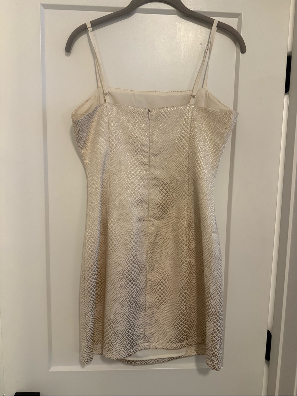 Spaghetti Strap Metallic Cream Mini Dress - Picture 2 of 3